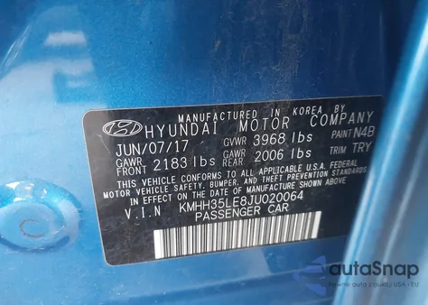 2018 Hyundai Elantra Gt z USA, uszkodzony, nr VIN KMHH35LE8JU020064